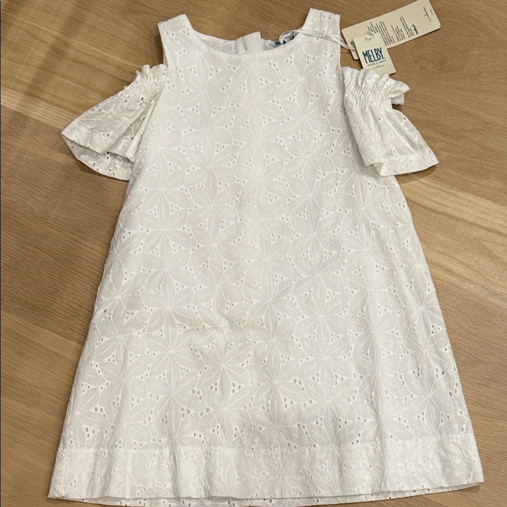 Melby Cream Eyelet Dress with Cold Shoulder